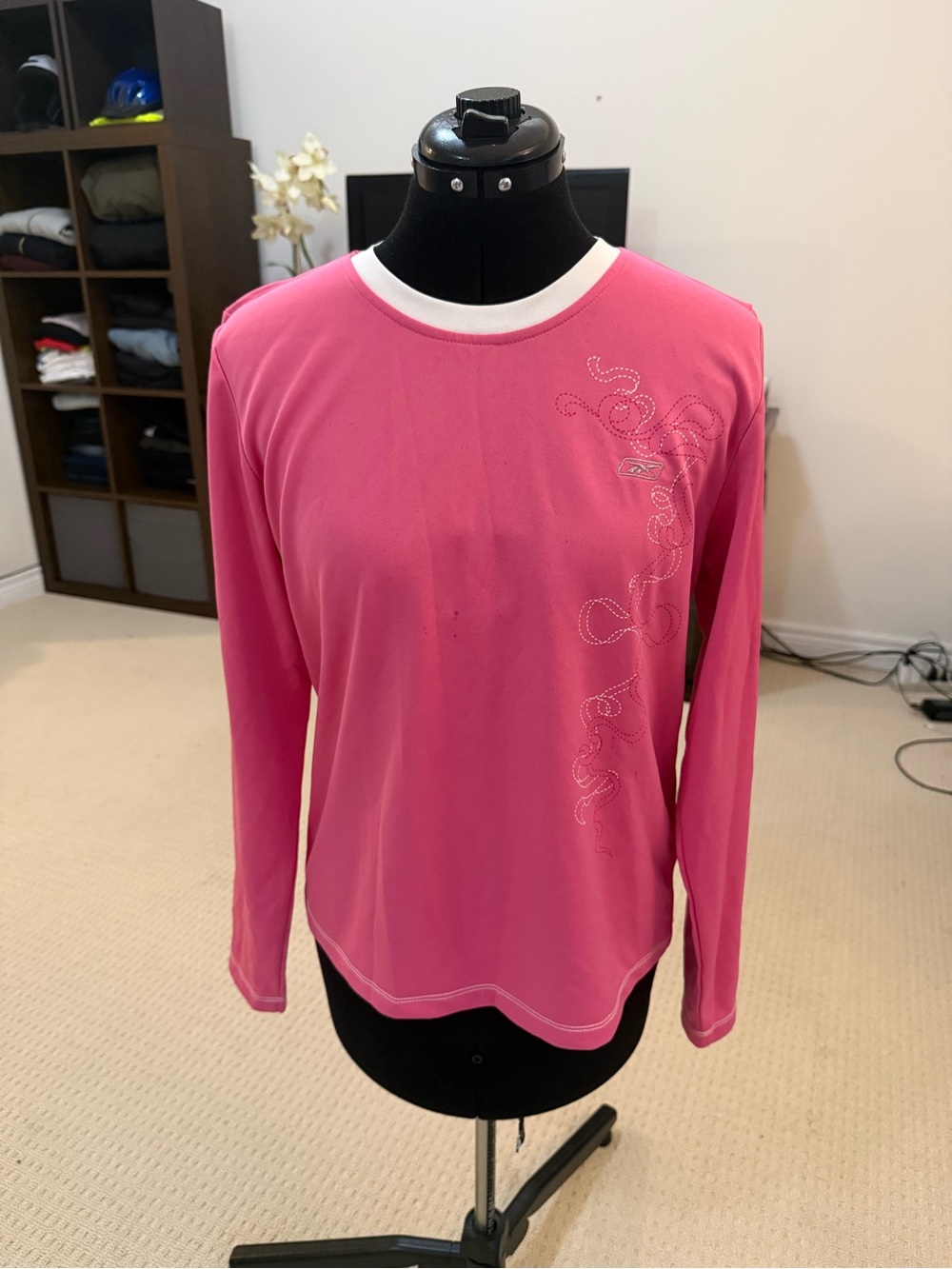 Reebok Pink Long Sleeve Activewear Top Layered Look Crew Neck Size 105 XL